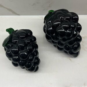 Pair of Vintage Purple Grape Glass Bunches with Green Stems Blenko